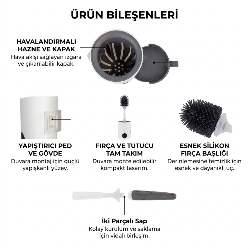 Duvara Monte Tuvalet Fırçası - Deterjan Hazneli - Silikon  - 3